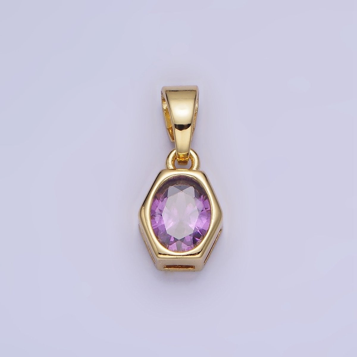 14K Gold Filled Birthstone CZ Hexagonal Pendant in Gold & Silver | AA1282 - AA1295