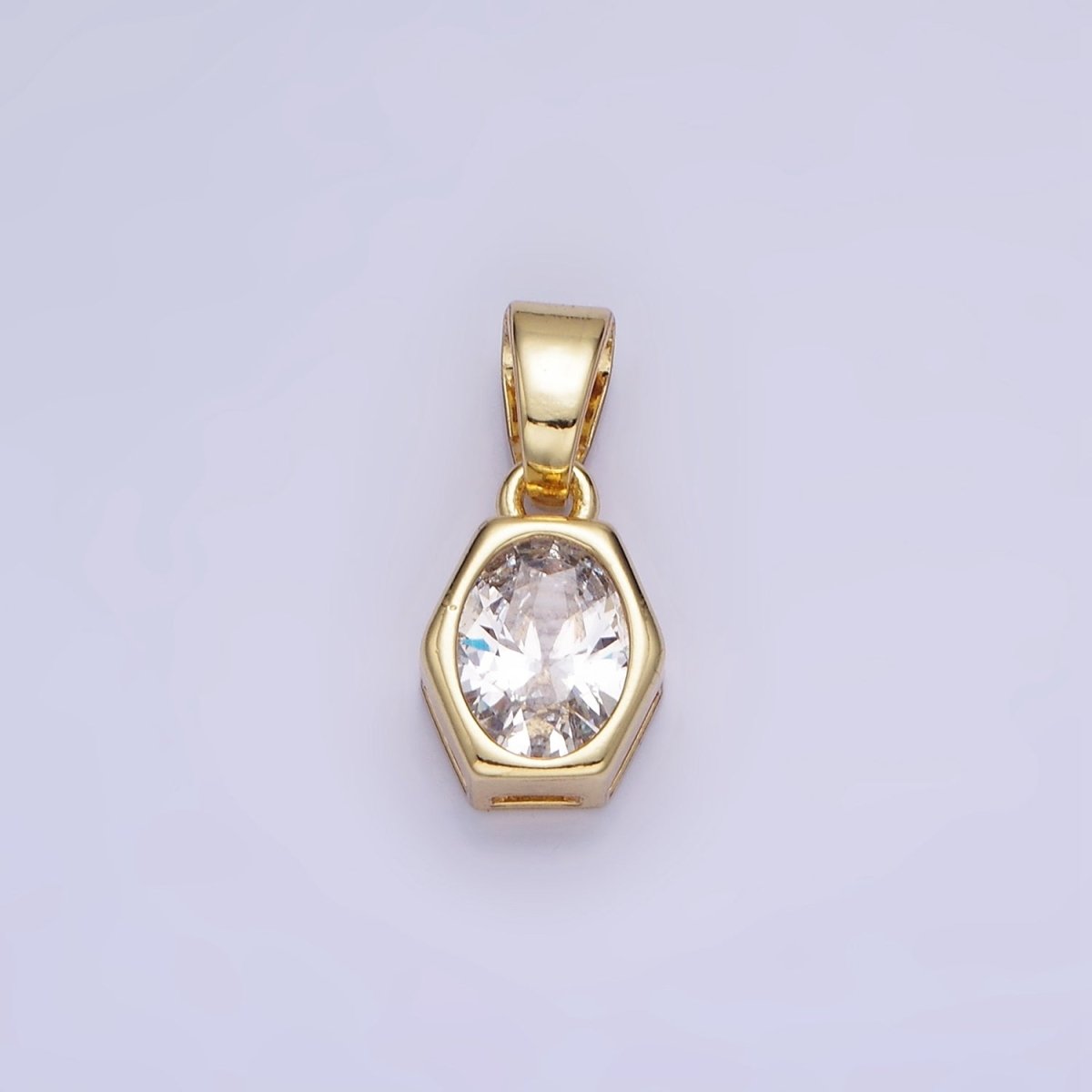 14K Gold Filled Birthstone CZ Hexagonal Pendant in Gold & Silver | AA1282 - AA1295