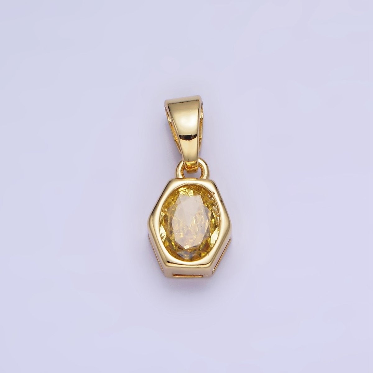 14K Gold Filled Birthstone CZ Hexagonal Pendant in Gold & Silver | AA1282 - AA1295