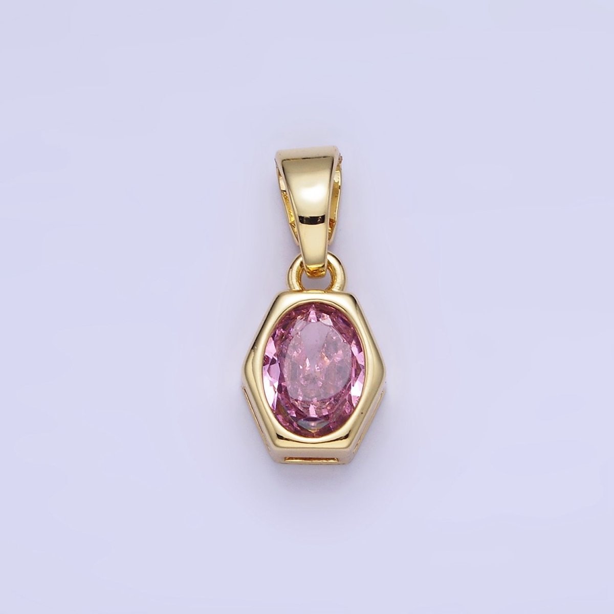 14K Gold Filled Birthstone CZ Hexagonal Pendant in Gold & Silver | AA1282 - AA1295