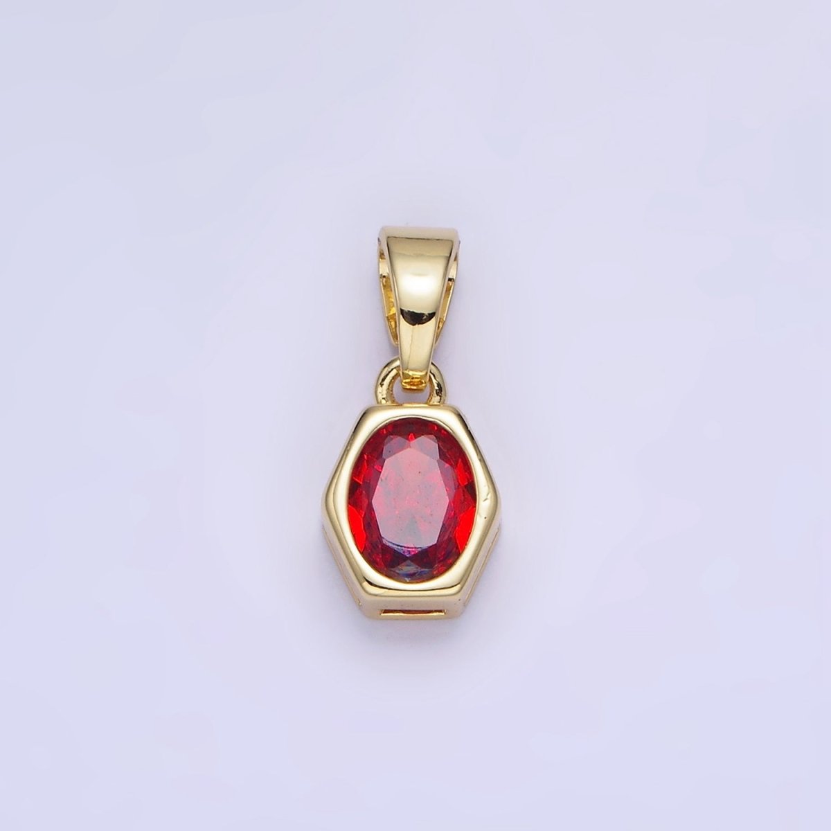 14K Gold Filled Birthstone CZ Hexagonal Pendant in Gold & Silver | AA1282 - AA1295