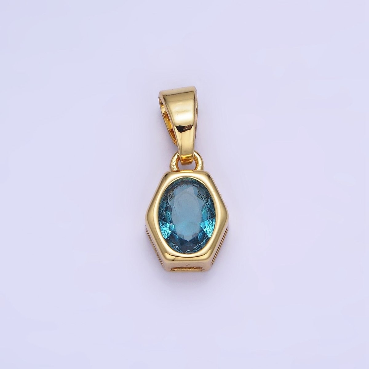 14K Gold Filled Birthstone CZ Hexagonal Pendant in Gold & Silver | AA1282 - AA1295