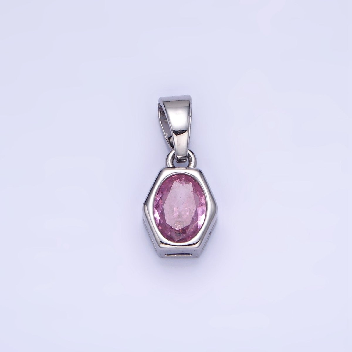 14K Gold Filled Birthstone CZ Hexagonal Pendant in Gold & Silver | AA1282 - AA1295