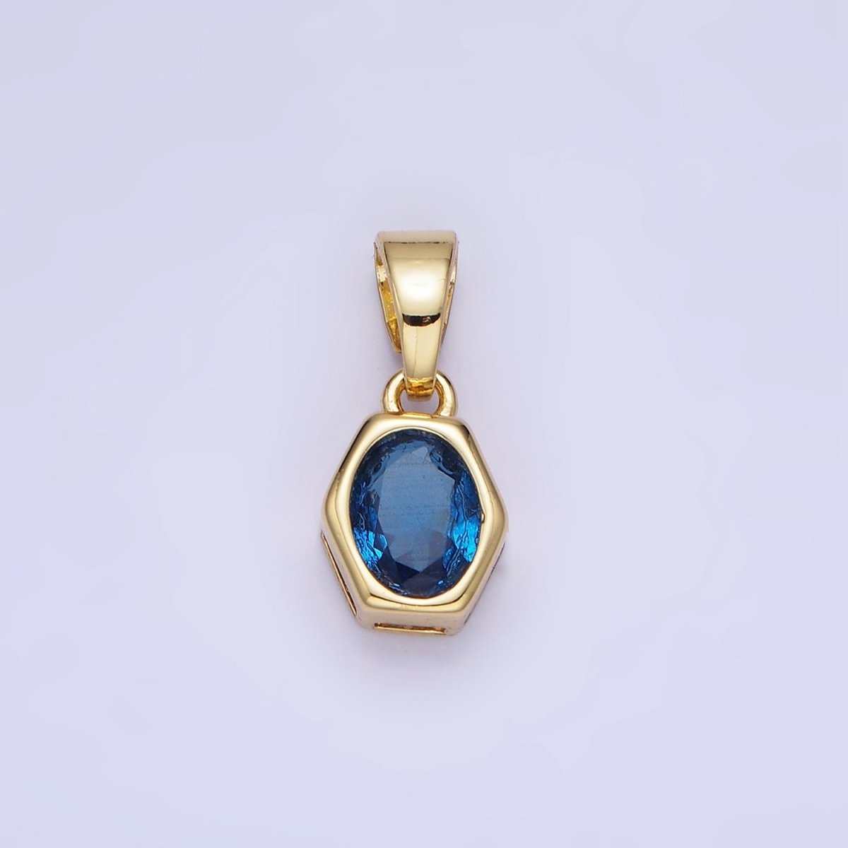 14K Gold Filled Birthstone CZ Hexagonal Pendant in Gold & Silver | AA1282 - AA1295