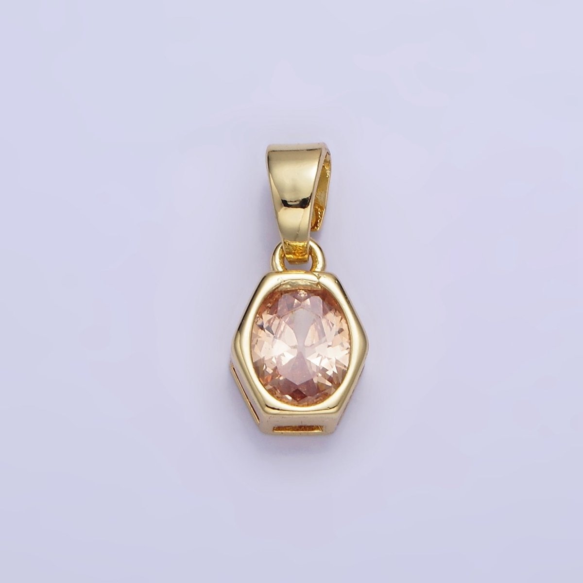 14K Gold Filled Birthstone CZ Hexagonal Pendant in Gold & Silver | AA1282 - AA1295