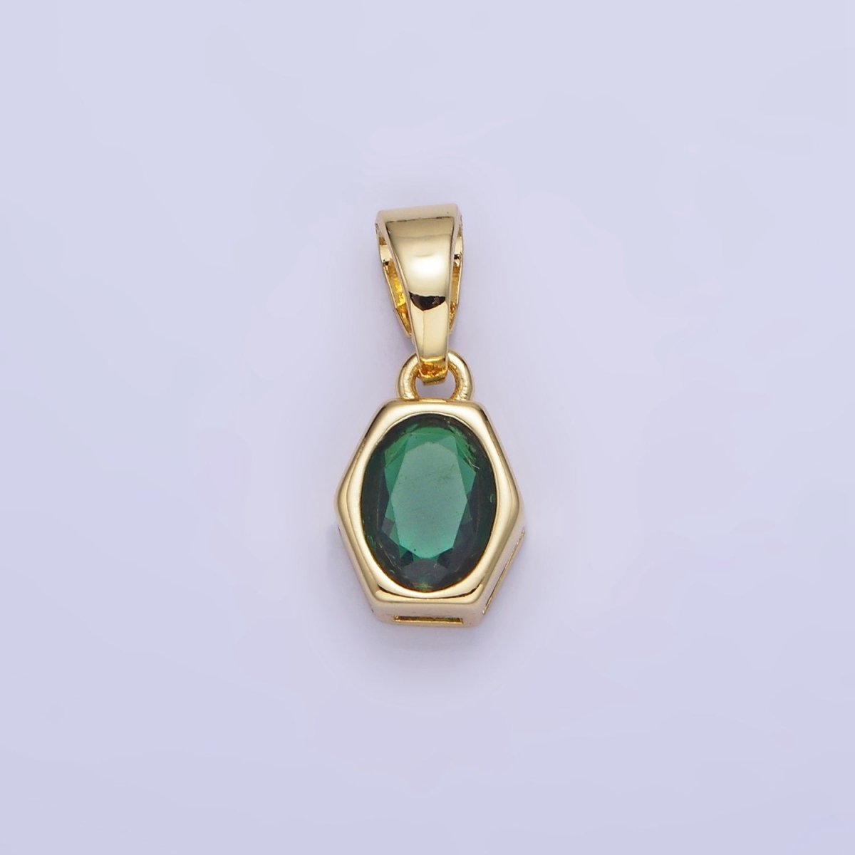 14K Gold Filled Birthstone CZ Hexagonal Pendant in Gold & Silver | AA1282 - AA1295