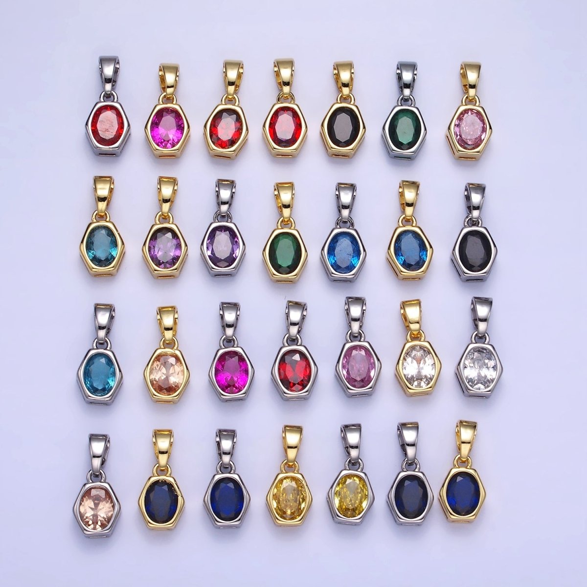 14K Gold Filled Birthstone CZ Hexagonal Pendant in Gold & Silver | AA1282 - AA1295