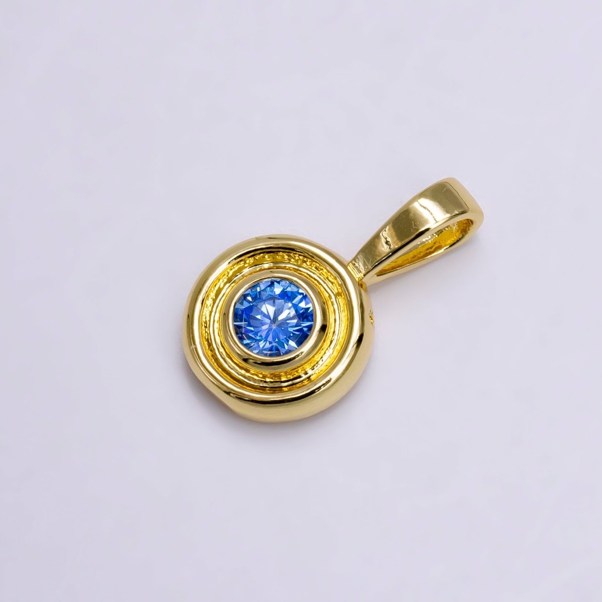 14K Gold Filled Birthstone CZ Lined-Bezel Round Pendant | N1970 - N1973