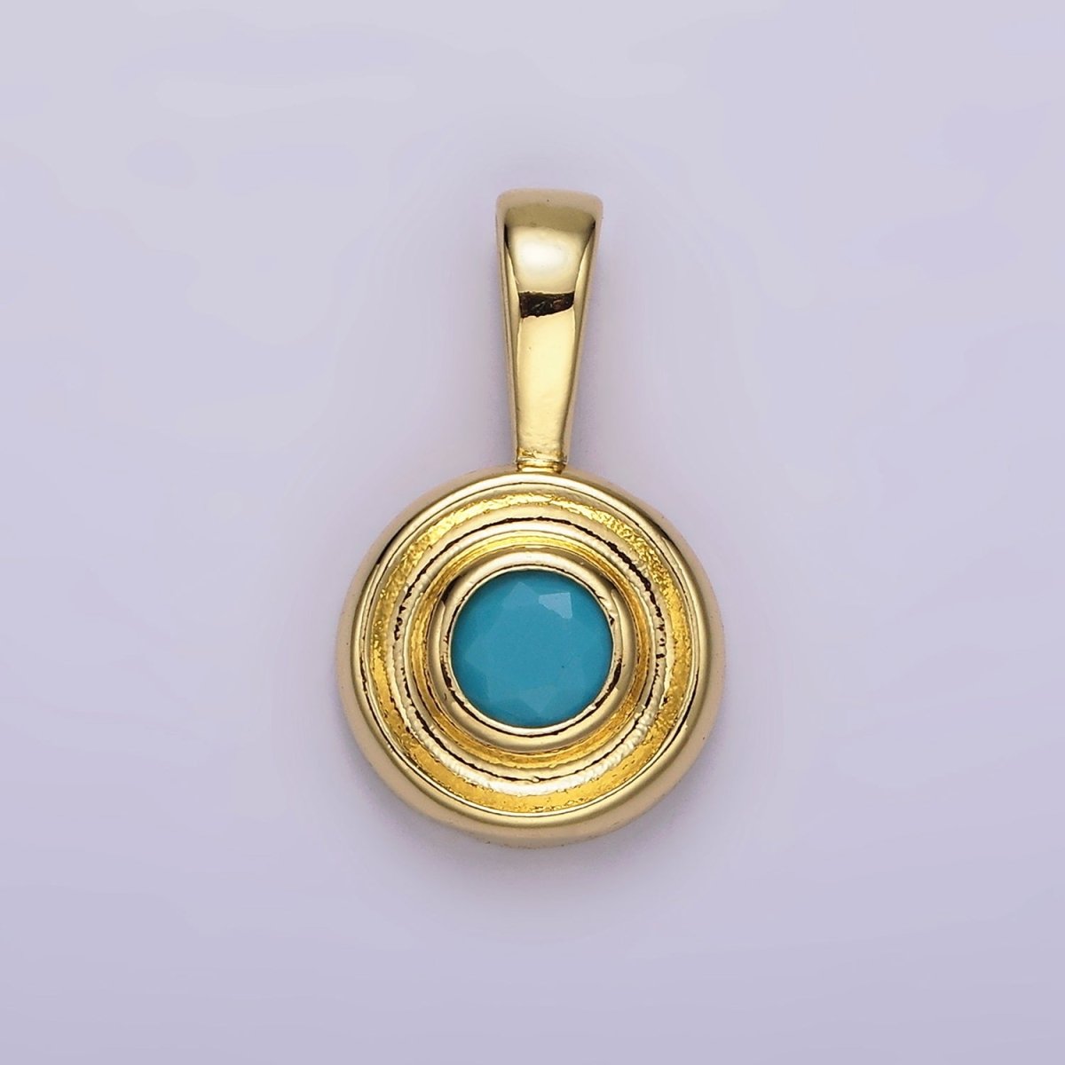 14K Gold Filled Birthstone CZ Lined-Bezel Round Pendant | N1970 - N1973