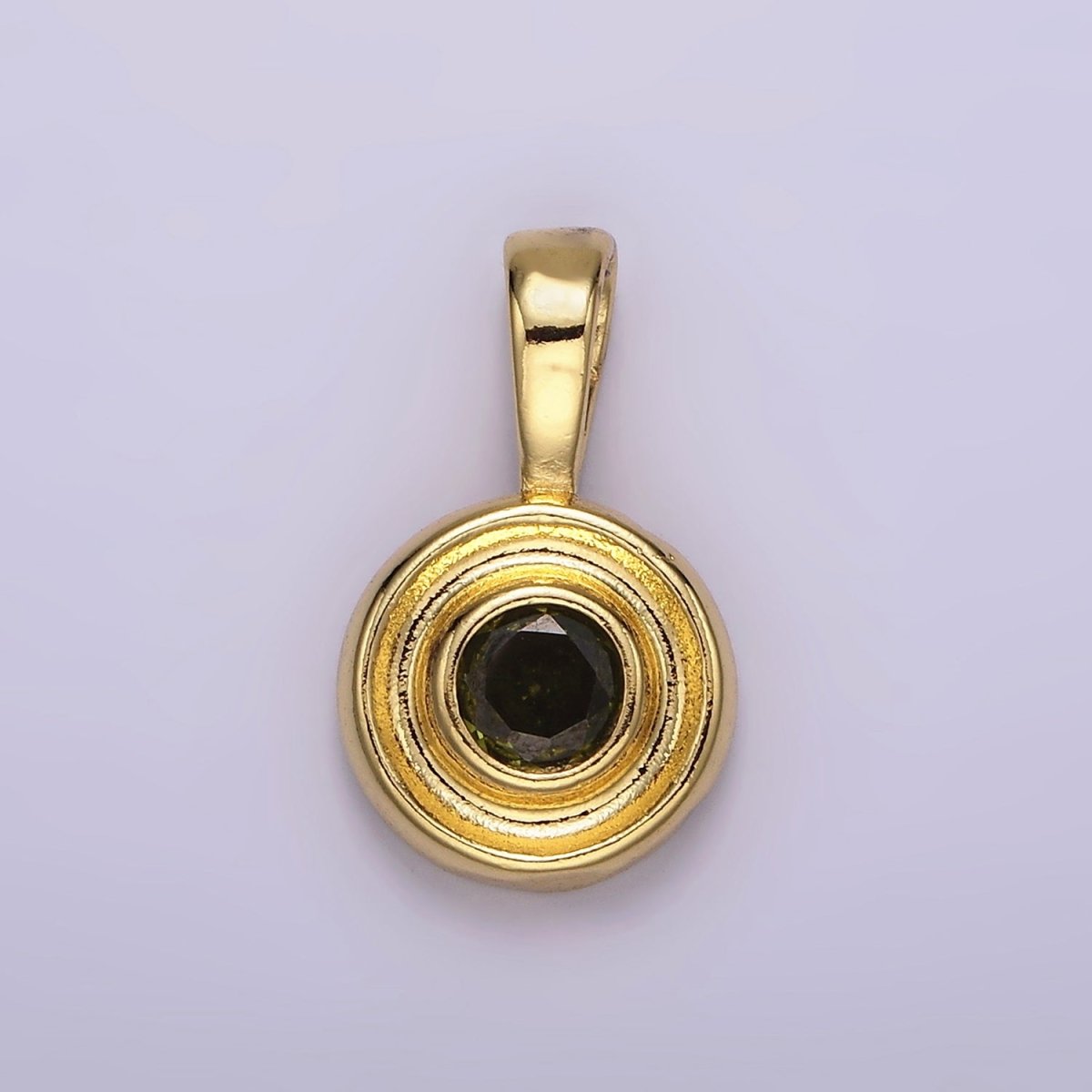 14K Gold Filled Birthstone CZ Lined-Bezel Round Pendant | N1970 - N1973