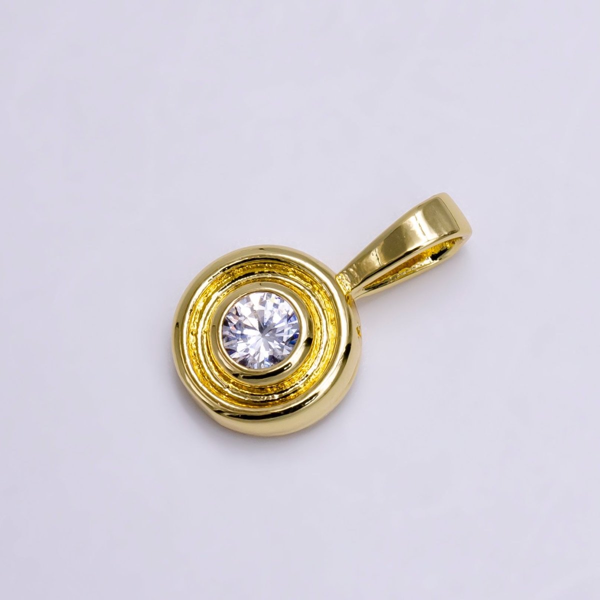14K Gold Filled Birthstone CZ Lined-Bezel Round Pendant | N1970 - N1973