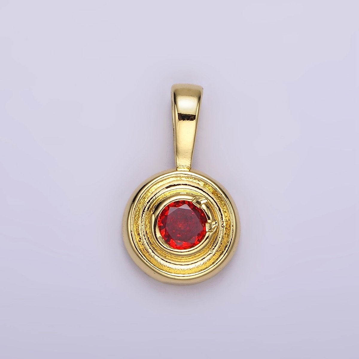 14K Gold Filled Birthstone CZ Lined-Bezel Round Pendant | N1970 - N1973