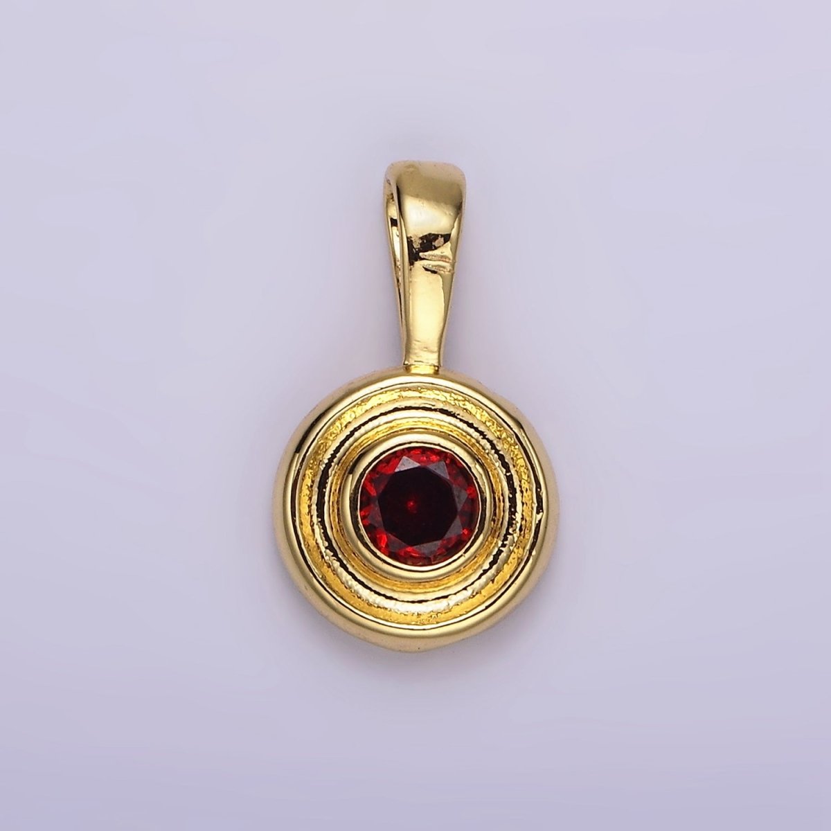 14K Gold Filled Birthstone CZ Lined-Bezel Round Pendant | N1970 - N1973