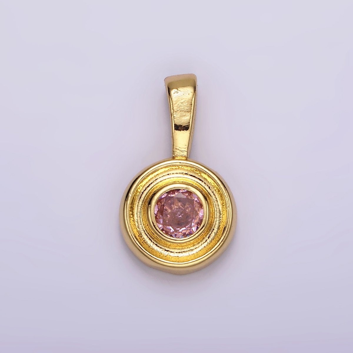 14K Gold Filled Birthstone CZ Lined-Bezel Round Pendant | N1970 - N1973