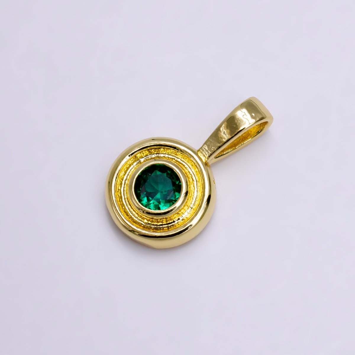 14K Gold Filled Birthstone CZ Lined-Bezel Round Pendant | N1970 - N1973