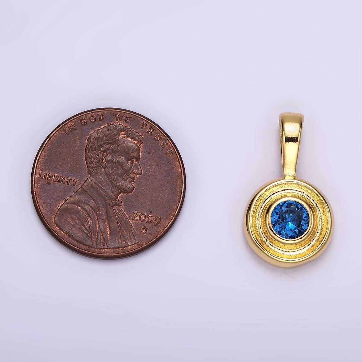 14K Gold Filled Birthstone CZ Lined-Bezel Round Pendant | N1970 - N1973