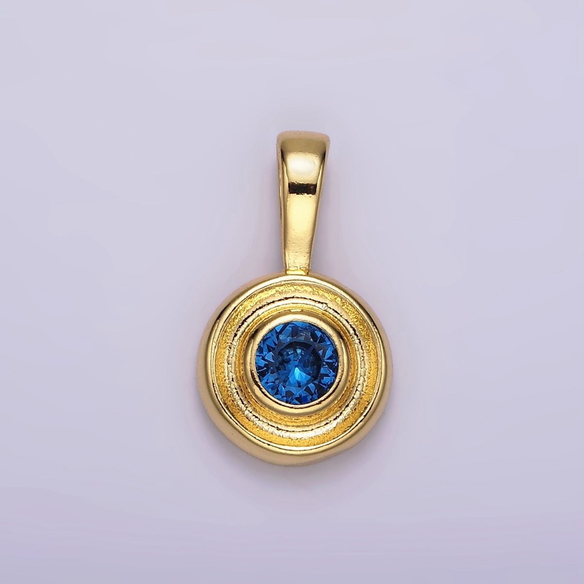 14K Gold Filled Birthstone CZ Lined-Bezel Round Pendant | N1970 - N1973