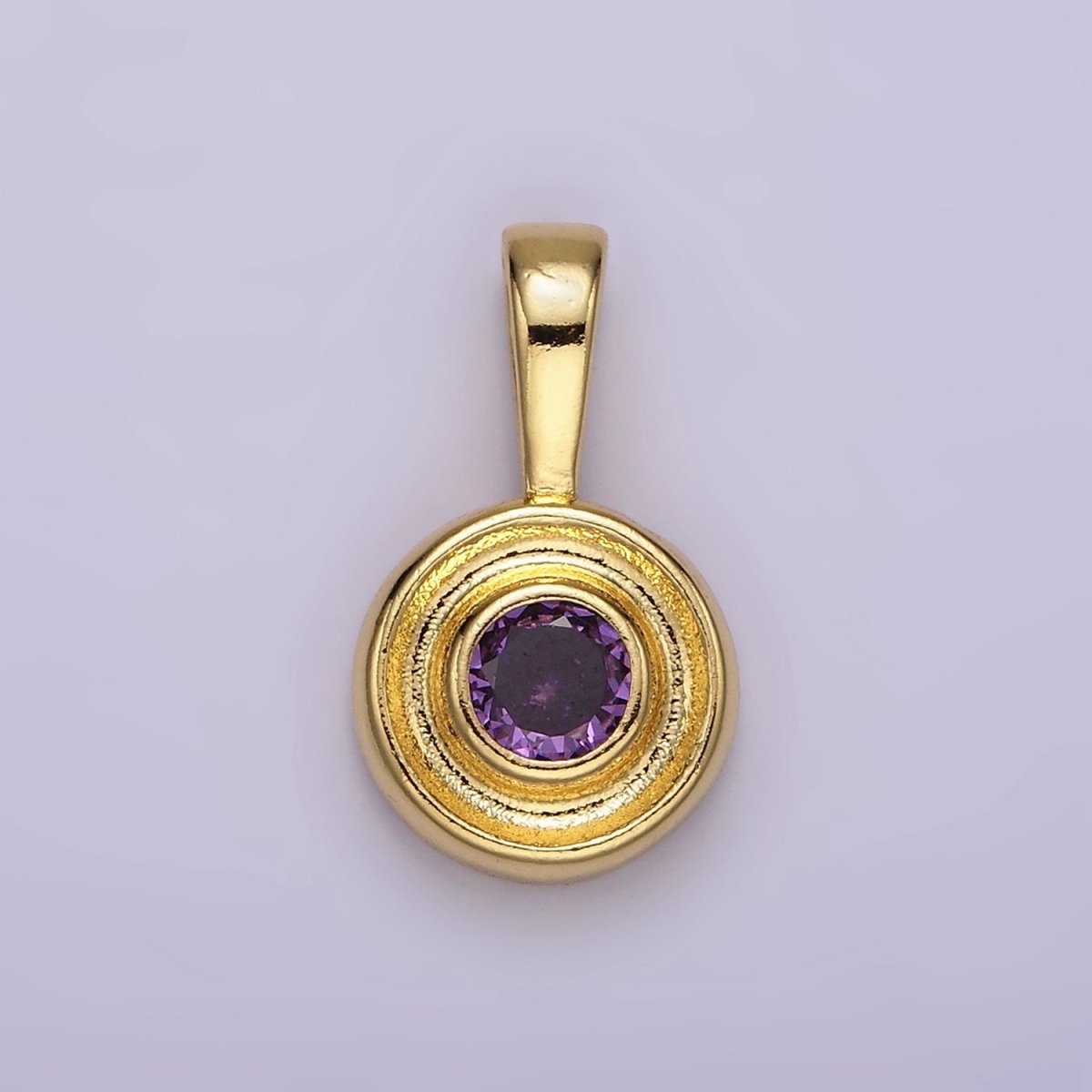 14K Gold Filled Birthstone CZ Lined-Bezel Round Pendant | N1970 - N1973