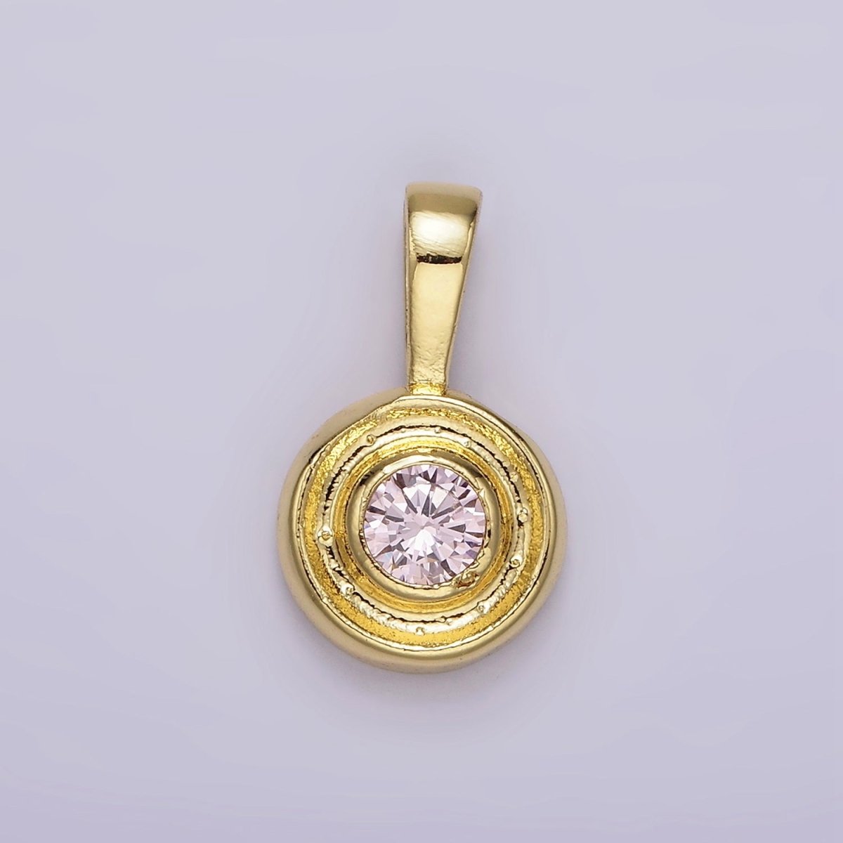 14K Gold Filled Birthstone CZ Lined-Bezel Round Pendant | N1970 - N1973
