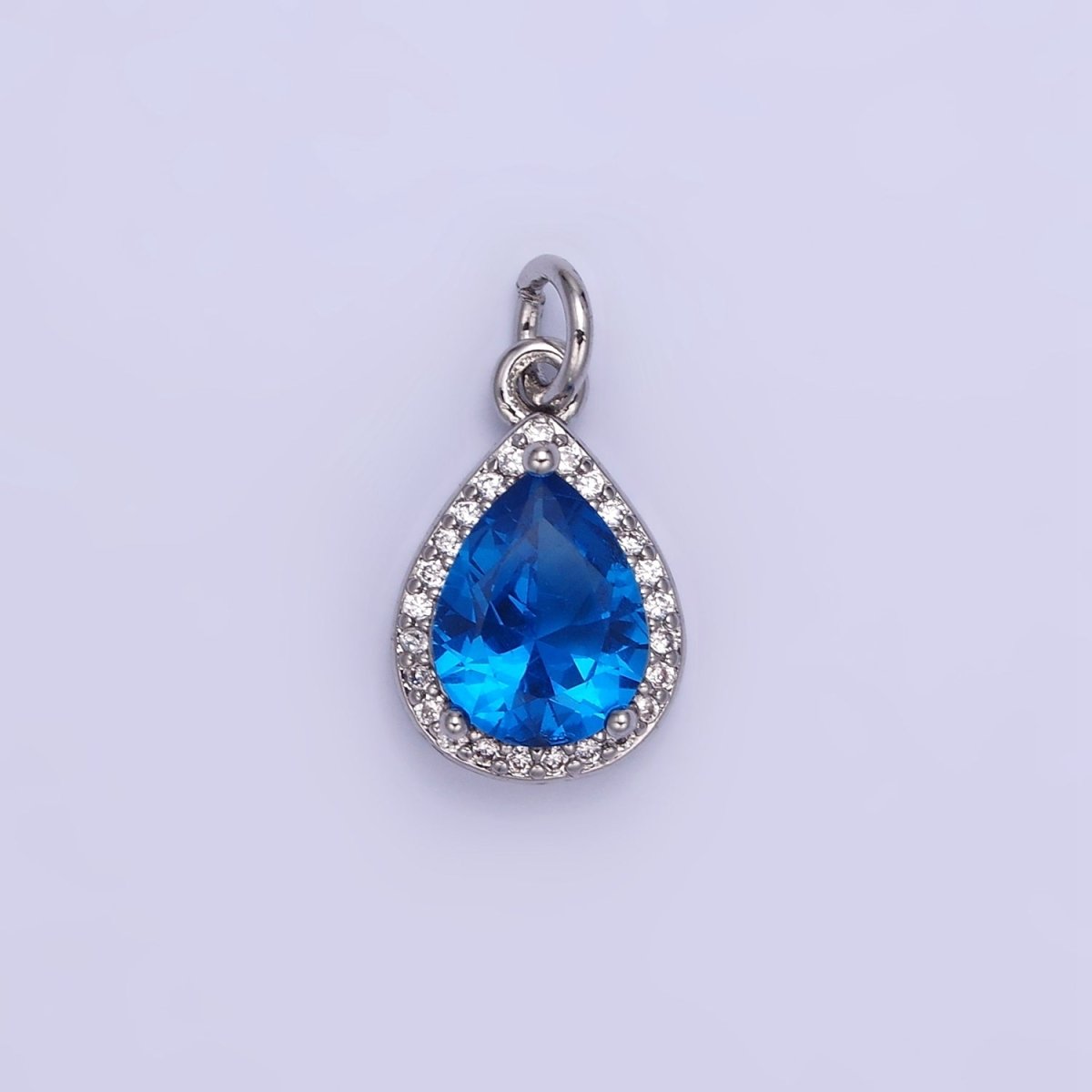 14K Gold Filled Birthstone CZ Teardrop Micro Paved Charm in Gold & Silver | W696 - W703, W751 - W757