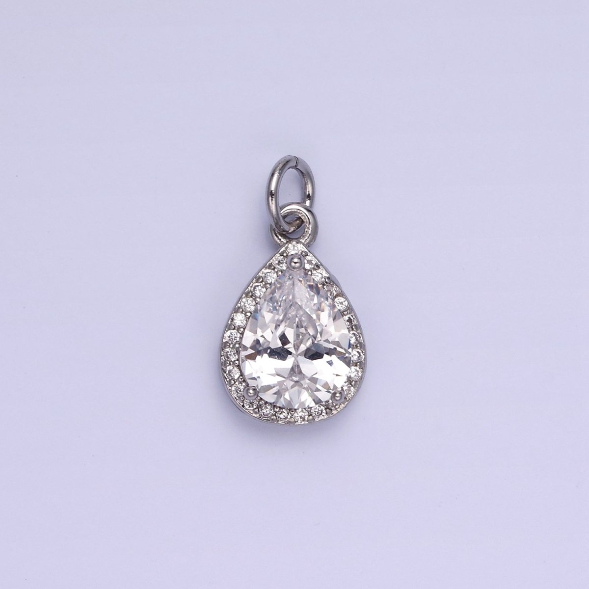 14K Gold Filled Birthstone CZ Teardrop Micro Paved Charm in Gold & Silver | W696 - W703, W751 - W757