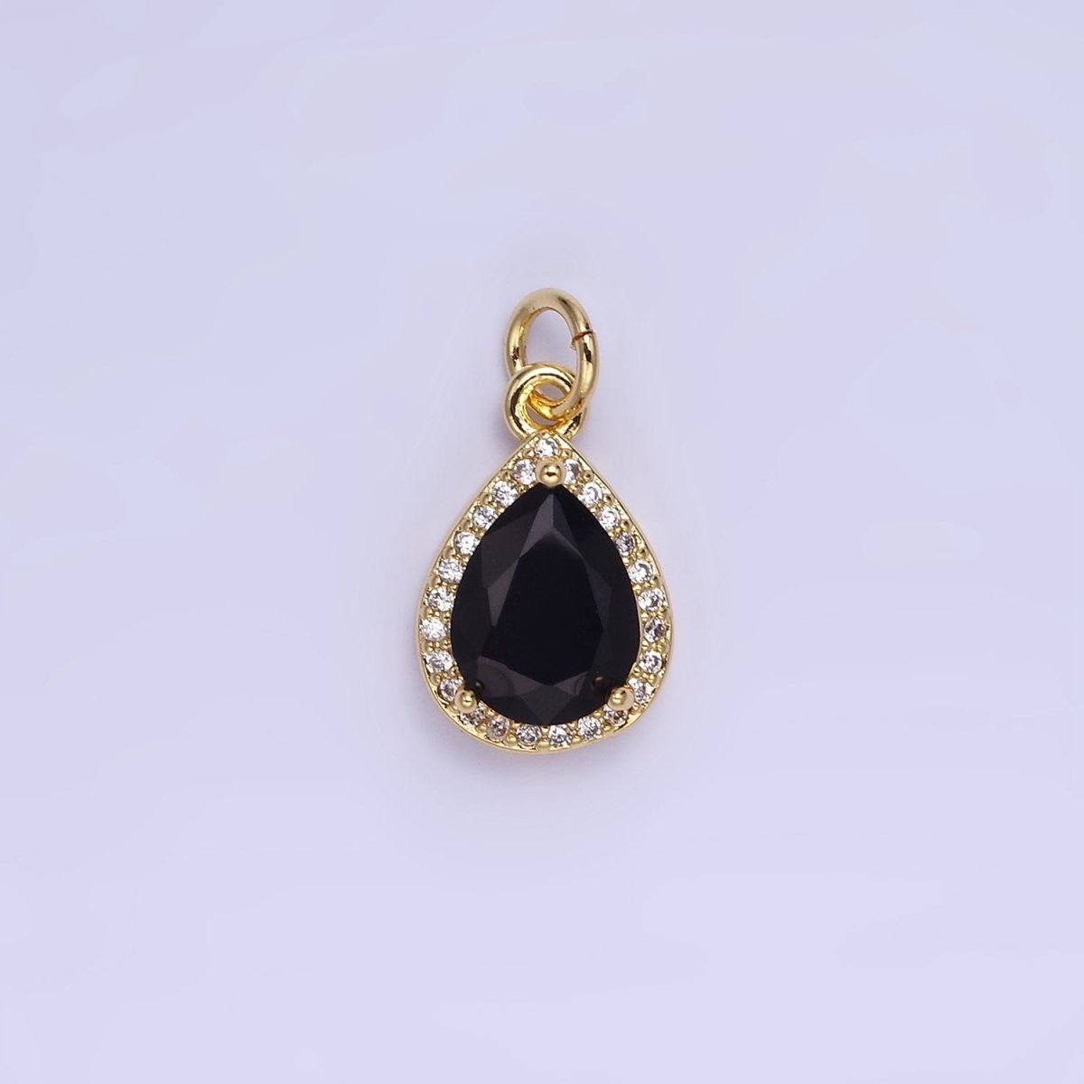 14K Gold Filled Birthstone CZ Teardrop Micro Paved Charm in Gold & Silver | W696 - W703, W751 - W757