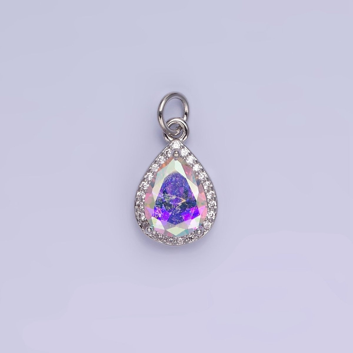 14K Gold Filled Birthstone CZ Teardrop Micro Paved Charm in Gold & Silver | W696 - W703, W751 - W757