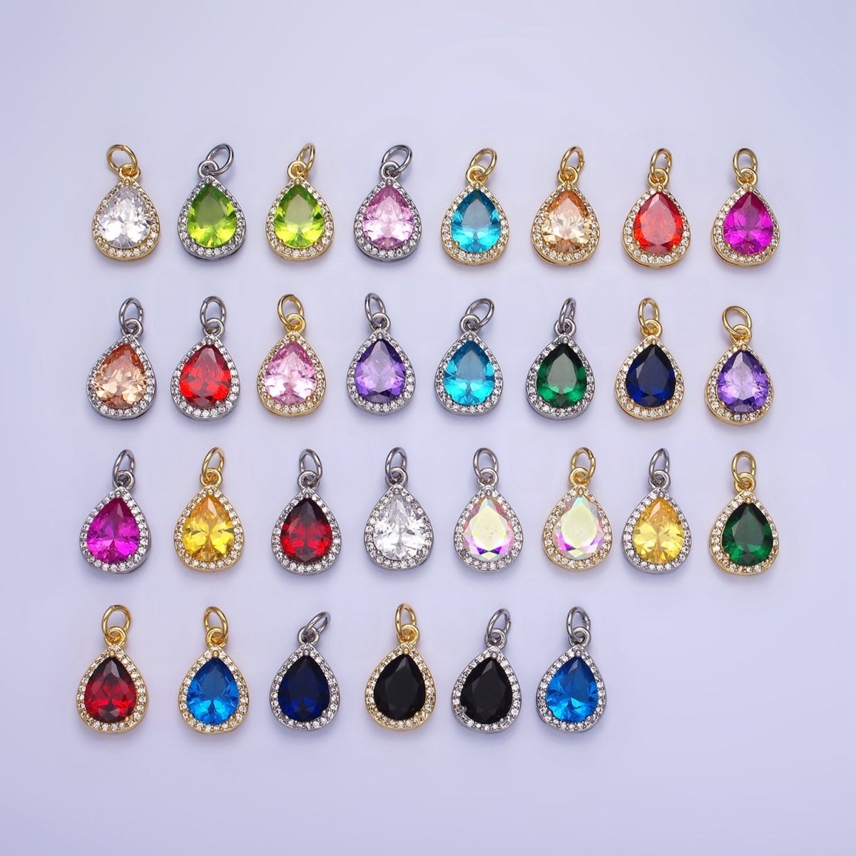 14K Gold Filled Birthstone CZ Teardrop Micro Paved Charm in Gold & Silver | W696 - W703, W751 - W757