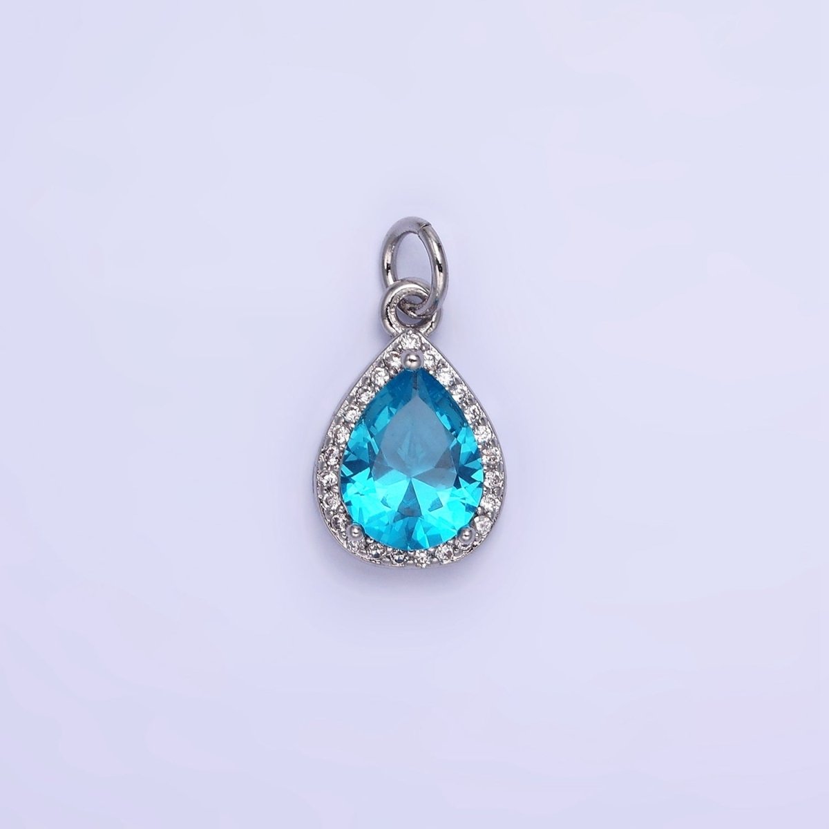 14K Gold Filled Birthstone CZ Teardrop Micro Paved Charm in Gold & Silver | W696 - W703, W751 - W757