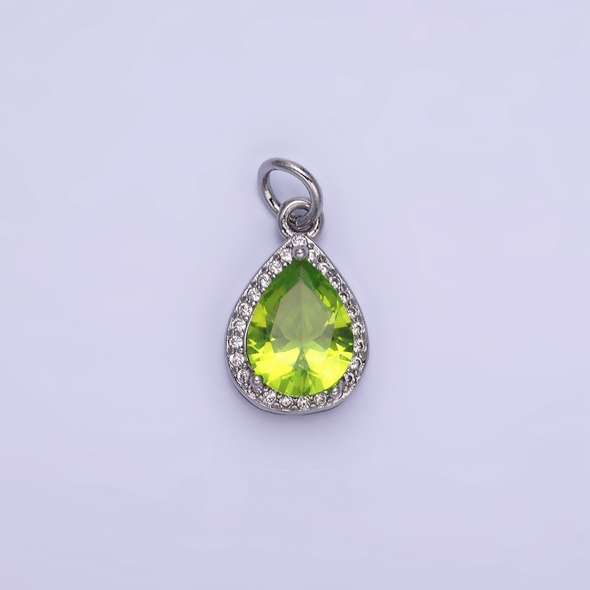 14K Gold Filled Birthstone CZ Teardrop Micro Paved Charm in Gold & Silver | W696 - W703, W751 - W757