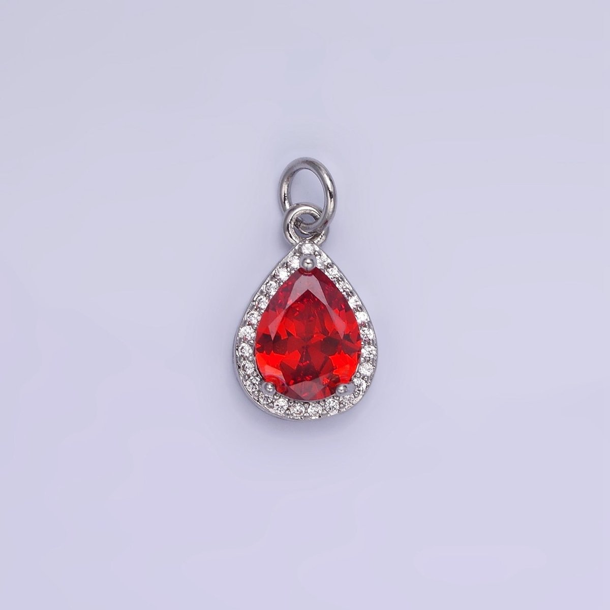14K Gold Filled Birthstone CZ Teardrop Micro Paved Charm in Gold & Silver | W696 - W703, W751 - W757