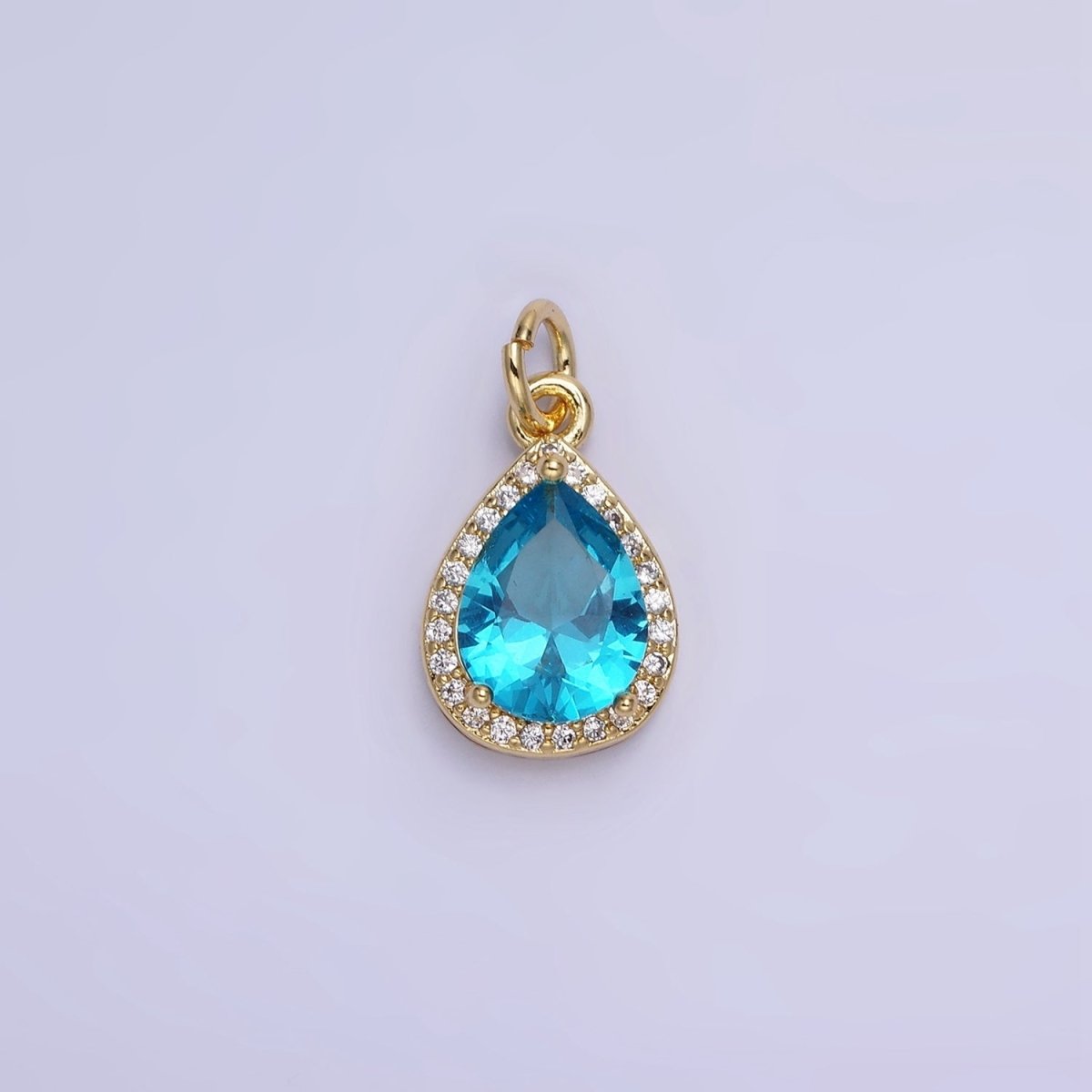 14K Gold Filled Birthstone CZ Teardrop Micro Paved Charm in Gold & Silver | W696 - W703, W751 - W757