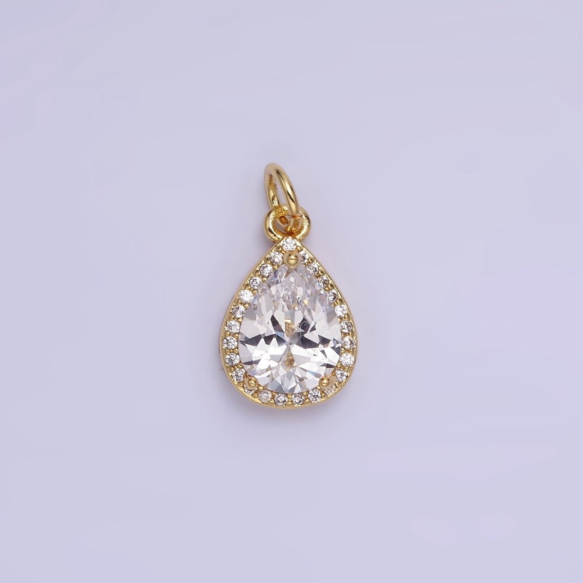 14K Gold Filled Birthstone CZ Teardrop Micro Paved Charm in Gold & Silver | W696 - W703, W751 - W757