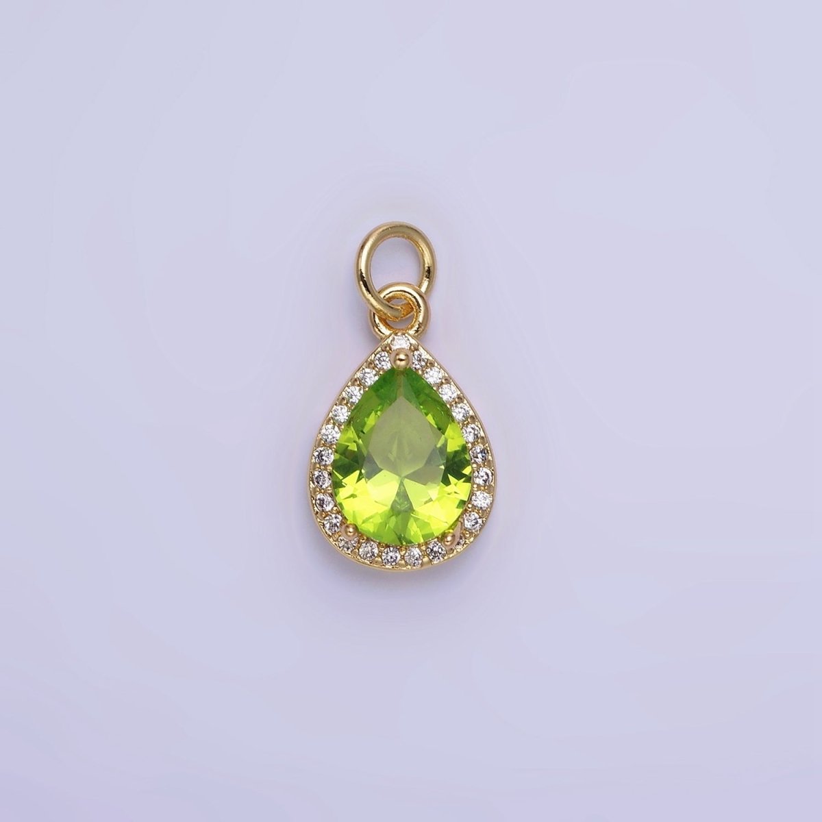 14K Gold Filled Birthstone CZ Teardrop Micro Paved Charm in Gold & Silver | W696 - W703, W751 - W757