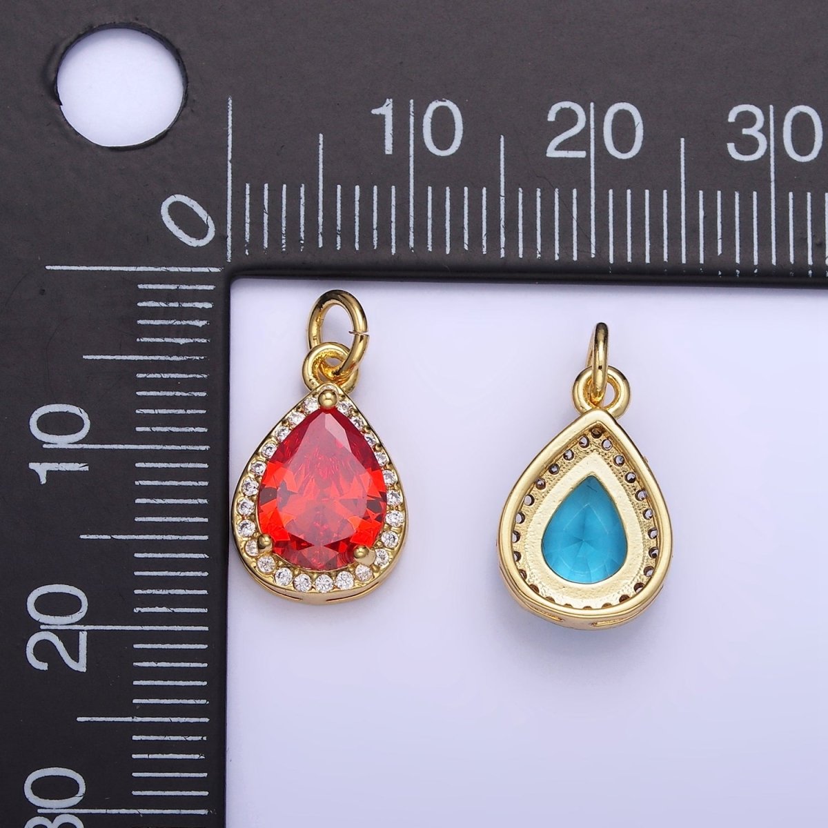14K Gold Filled Birthstone CZ Teardrop Micro Paved Charm in Gold & Silver | W696 - W703, W751 - W757