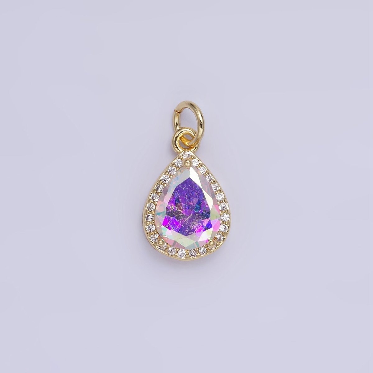 14K Gold Filled Birthstone CZ Teardrop Micro Paved Charm in Gold & Silver | W696 - W703, W751 - W757