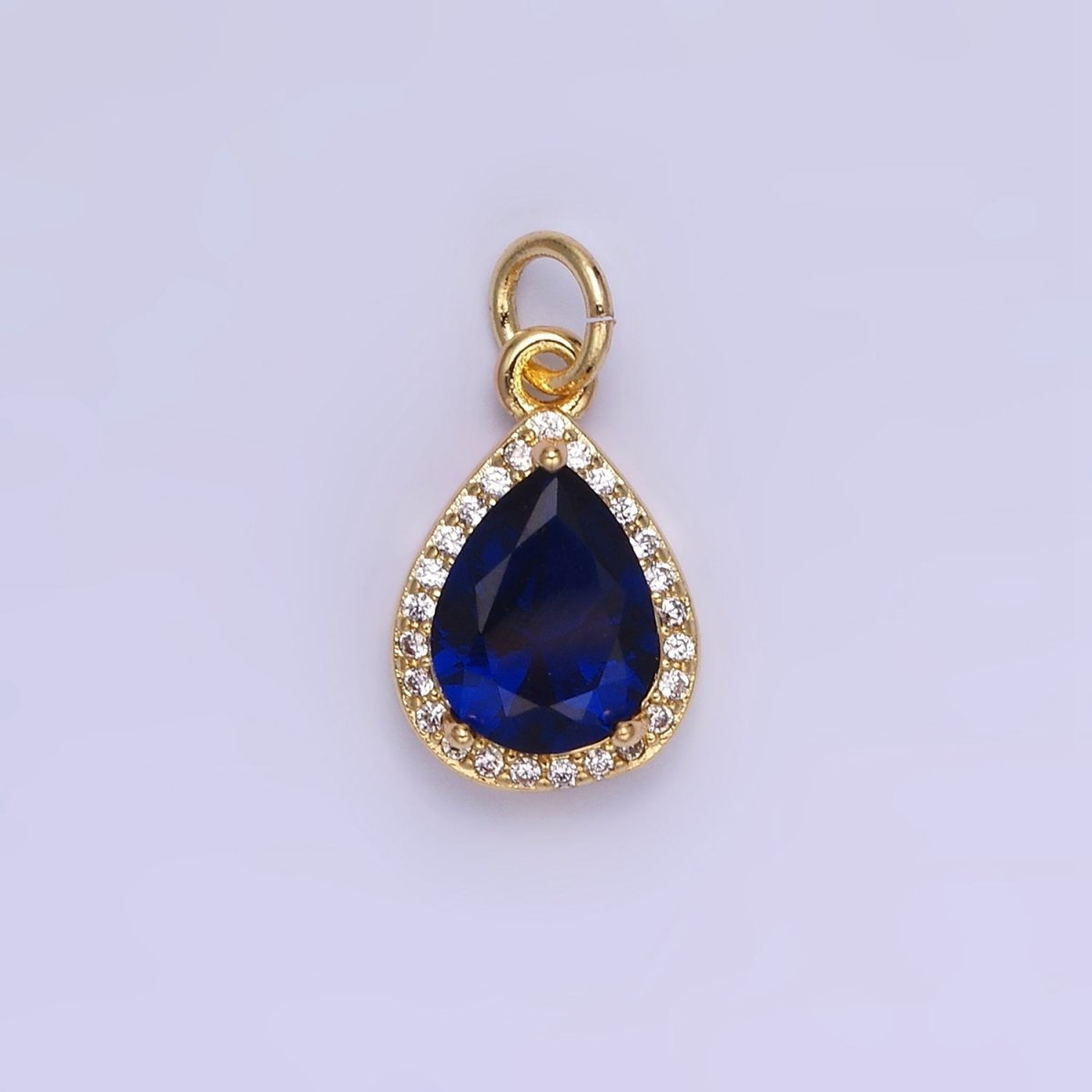14K Gold Filled Birthstone CZ Teardrop Micro Paved Charm in Gold & Silver | W696 - W703, W751 - W757