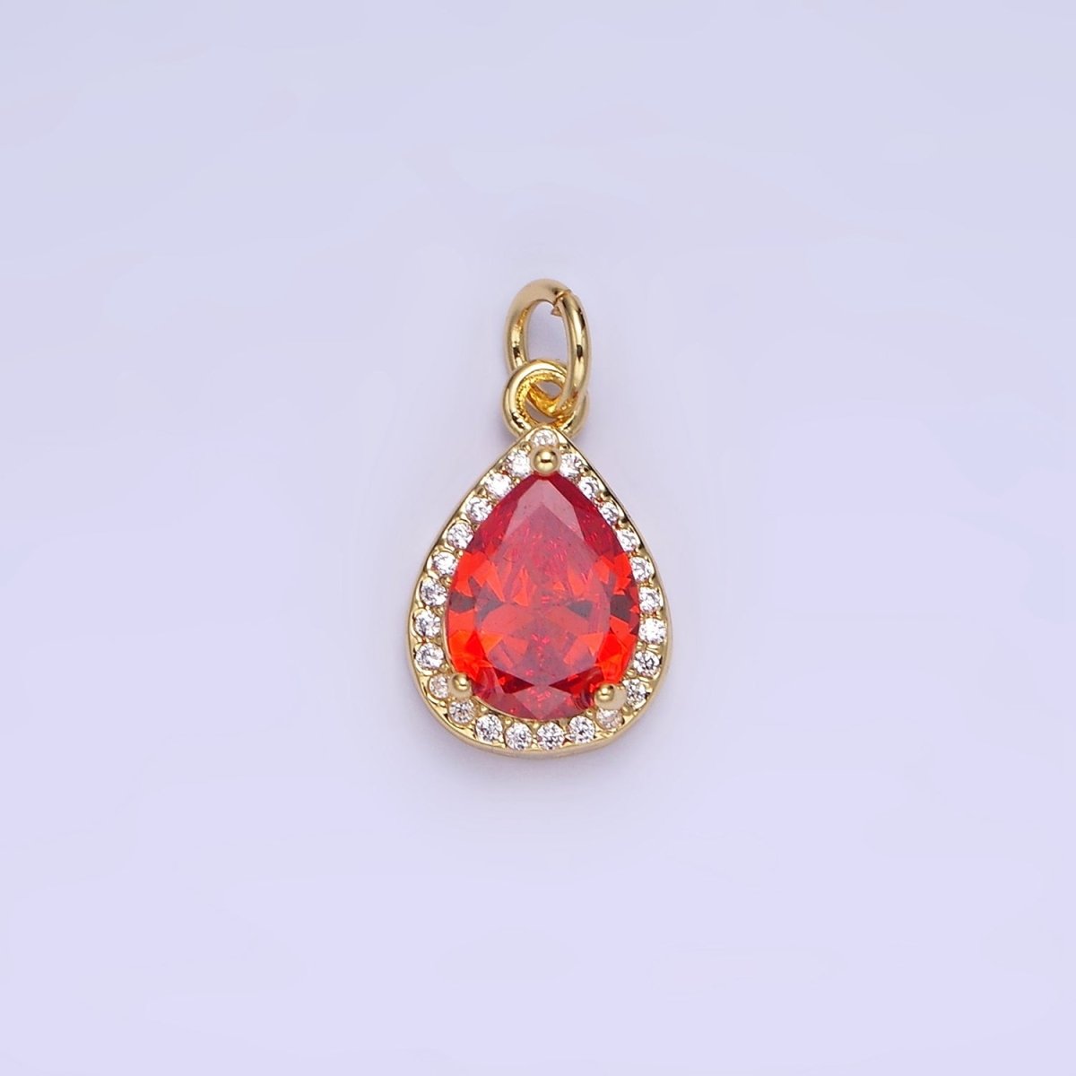 14K Gold Filled Birthstone CZ Teardrop Micro Paved Charm in Gold & Silver | W696 - W703, W751 - W757