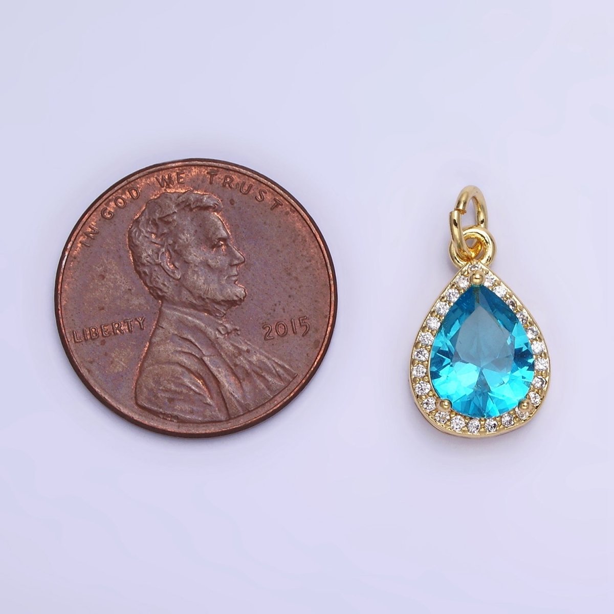 14K Gold Filled Birthstone CZ Teardrop Micro Paved Charm in Gold & Silver | W696 - W703, W751 - W757