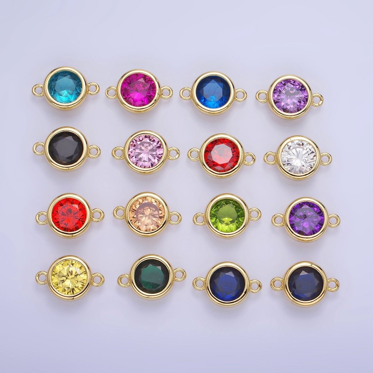 14K Gold Filled Birthstone CZ Round Bezel Connector | G937 - G944