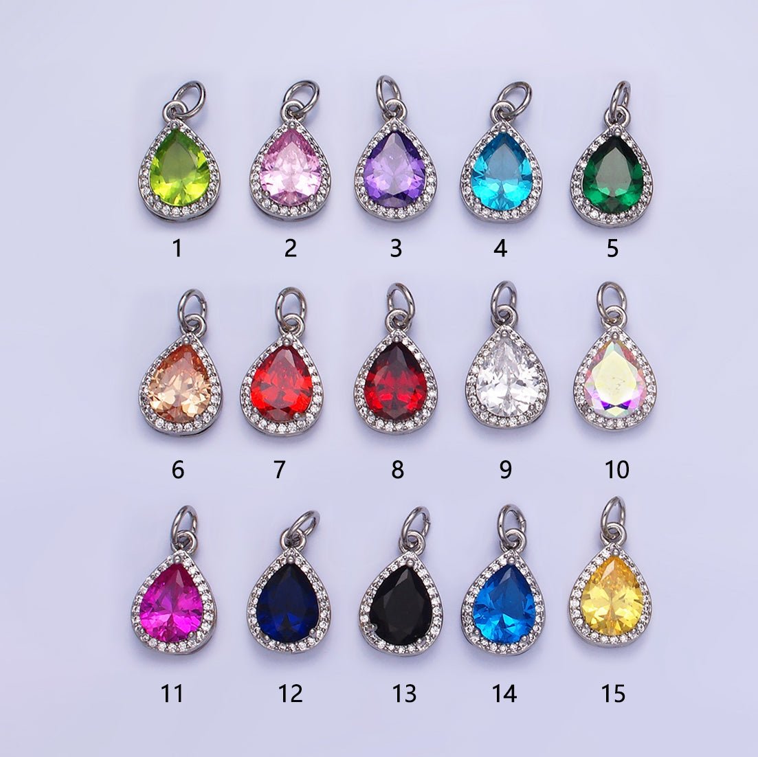 14K Gold Filled Birthstone CZ Teardrop Micro Paved Charm in Gold & Silver | W696 - W703, W751 - W757