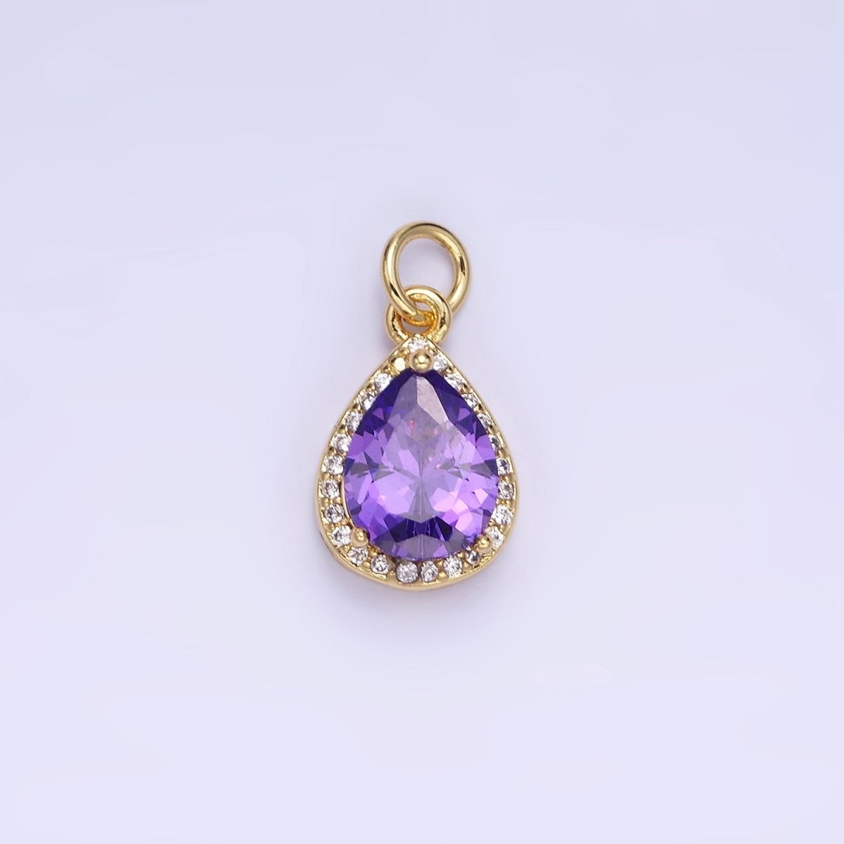 14K Gold Filled Birthstone CZ Teardrop Micro Paved Charm in Gold & Silver | W696 - W703, W751 - W757