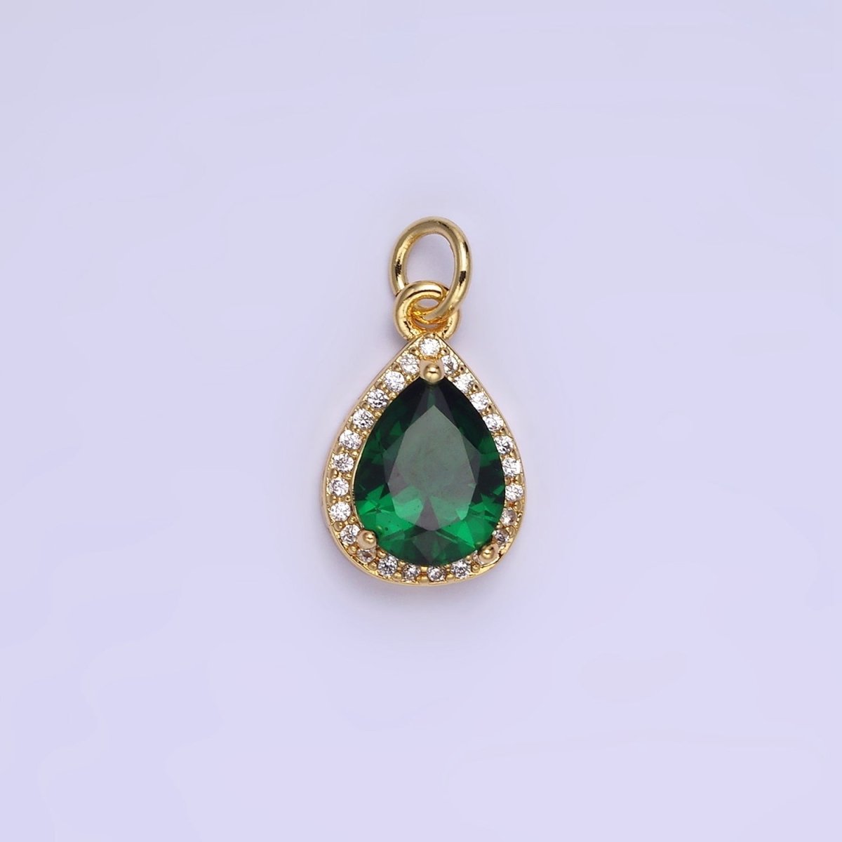 14K Gold Filled Birthstone CZ Teardrop Micro Paved Charm in Gold & Silver | W696 - W703, W751 - W757