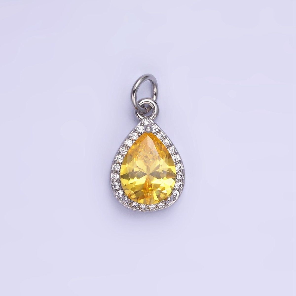 14K Gold Filled Birthstone CZ Teardrop Micro Paved Charm in Gold & Silver | W696 - W703, W751 - W757