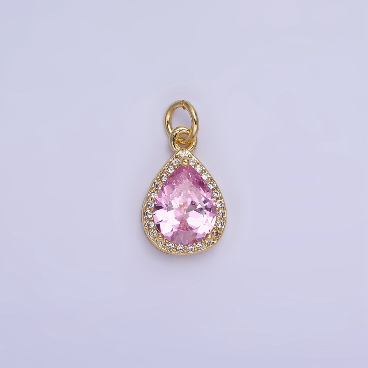 14K Gold Filled Birthstone CZ Teardrop Micro Paved Charm in Gold & Silver | W696 - W703, W751 - W757