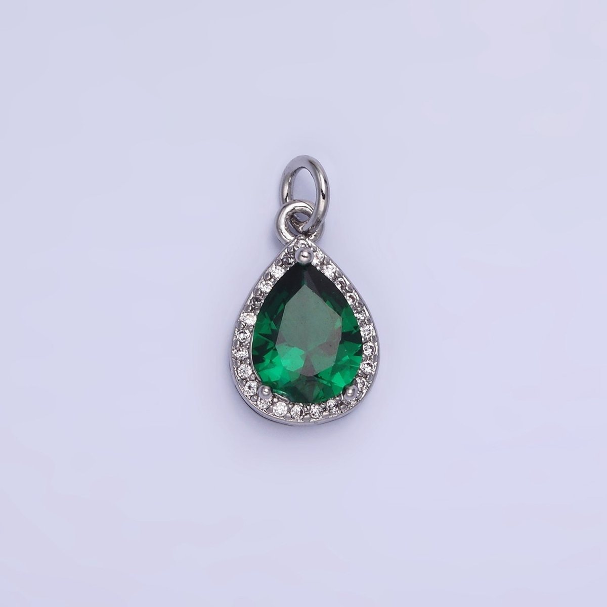 14K Gold Filled Birthstone CZ Teardrop Micro Paved Charm in Gold & Silver | W696 - W703, W751 - W757
