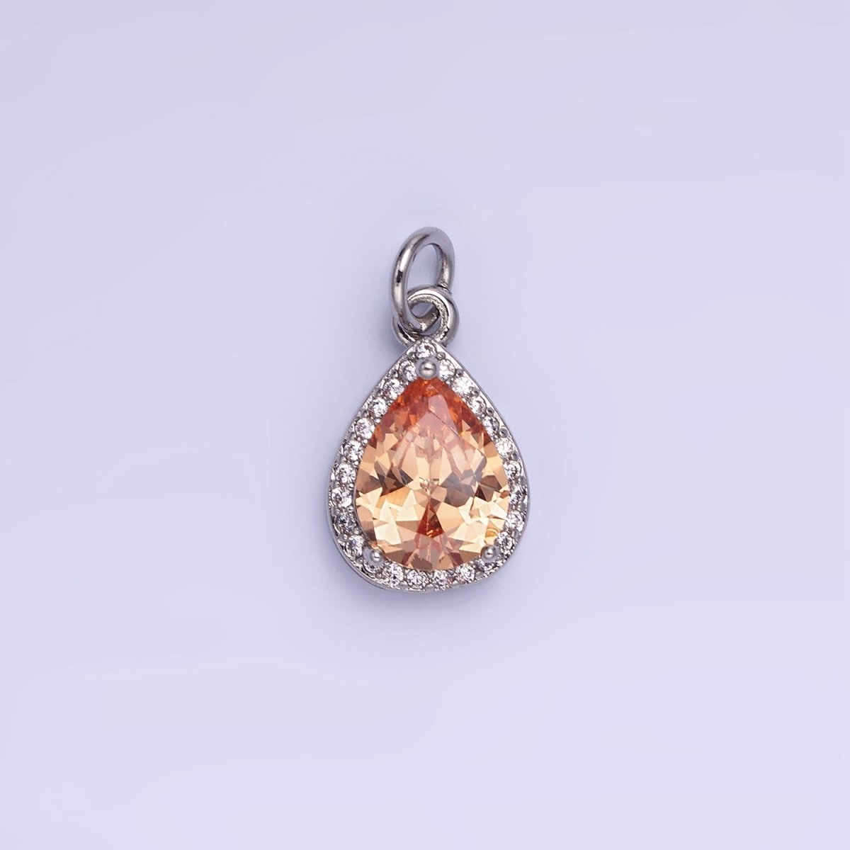14K Gold Filled Birthstone CZ Teardrop Micro Paved Charm in Gold & Silver | W696 - W703, W751 - W757