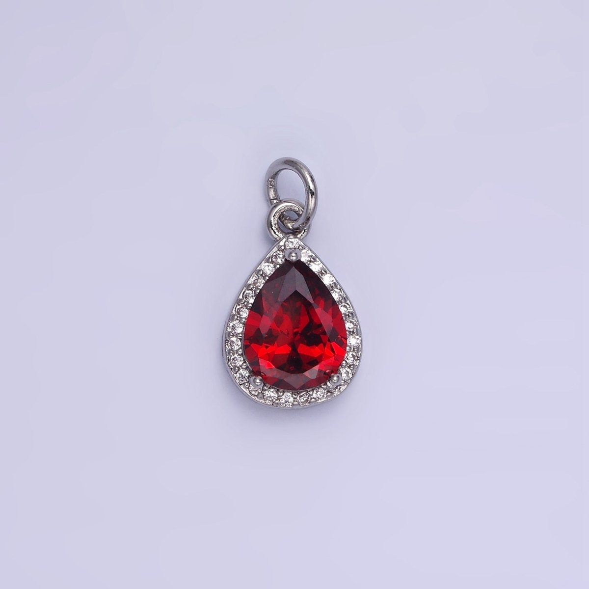 14K Gold Filled Birthstone CZ Teardrop Micro Paved Charm in Gold & Silver | W696 - W703, W751 - W757