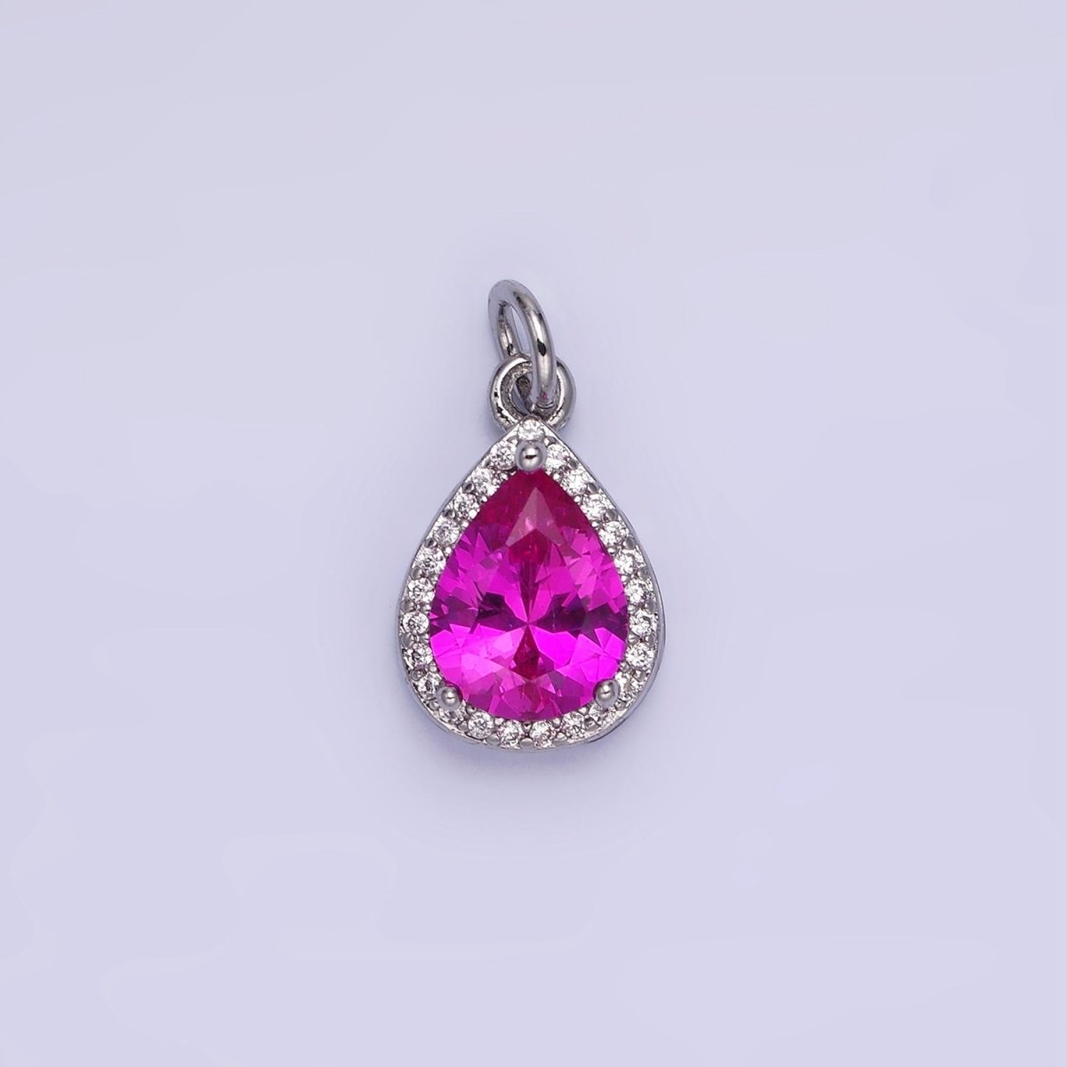 14K Gold Filled Birthstone CZ Teardrop Micro Paved Charm in Gold & Silver | W696 - W703, W751 - W757