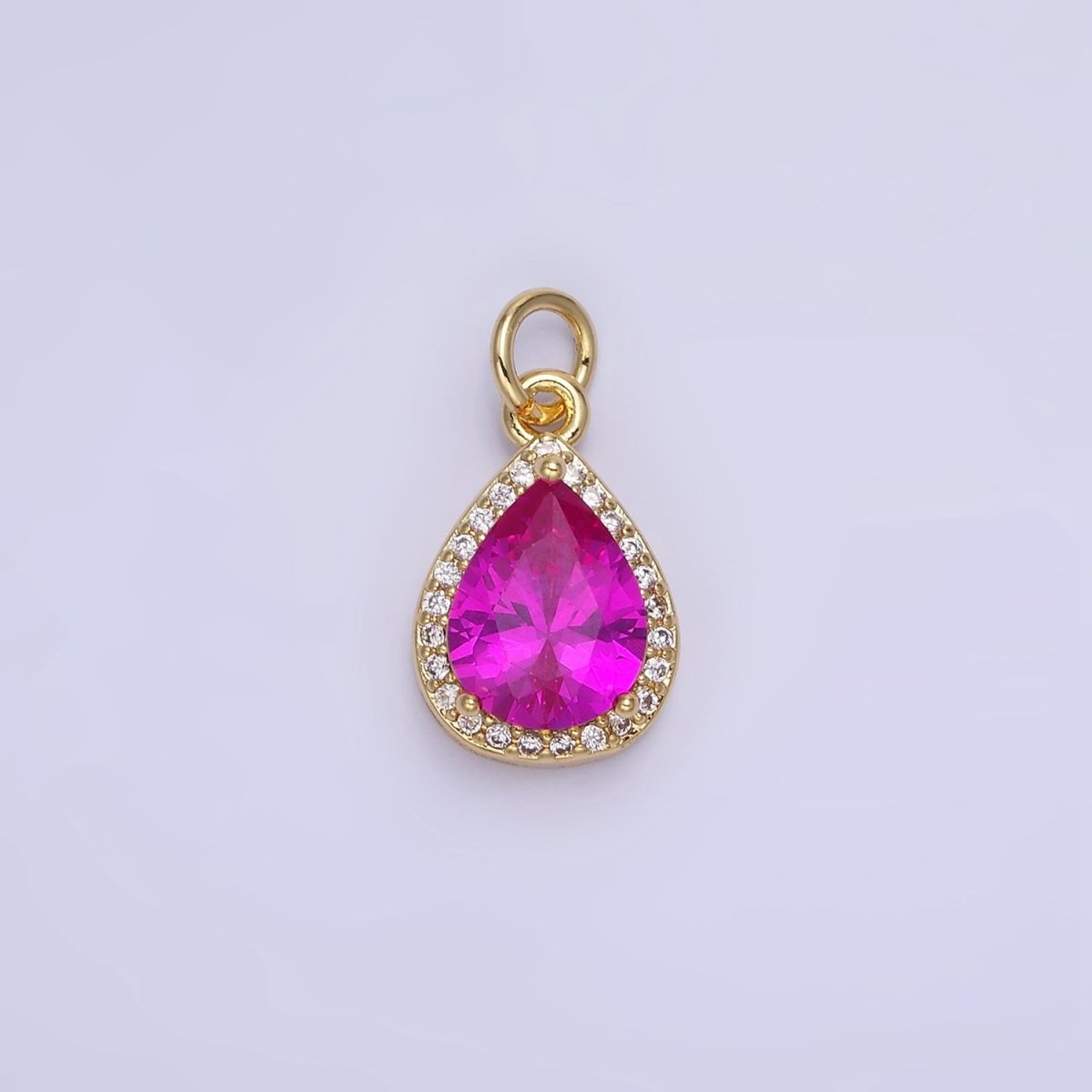 14K Gold Filled Birthstone CZ Teardrop Micro Paved Charm in Gold & Silver | W696 - W703, W751 - W757